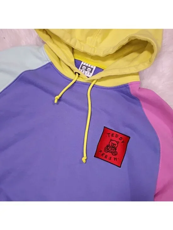 Teddy Fresh Size M Colorblock Hoodie Yellow Purple Pink Cotton - Picture 2 of 7